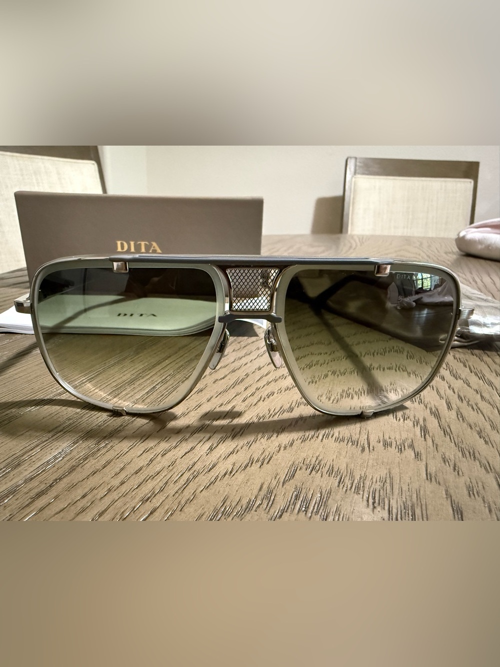 $1195 NWT Dita Men's Mach-Five Silver DRX2087 Aviator Sunglasses 64-14-127